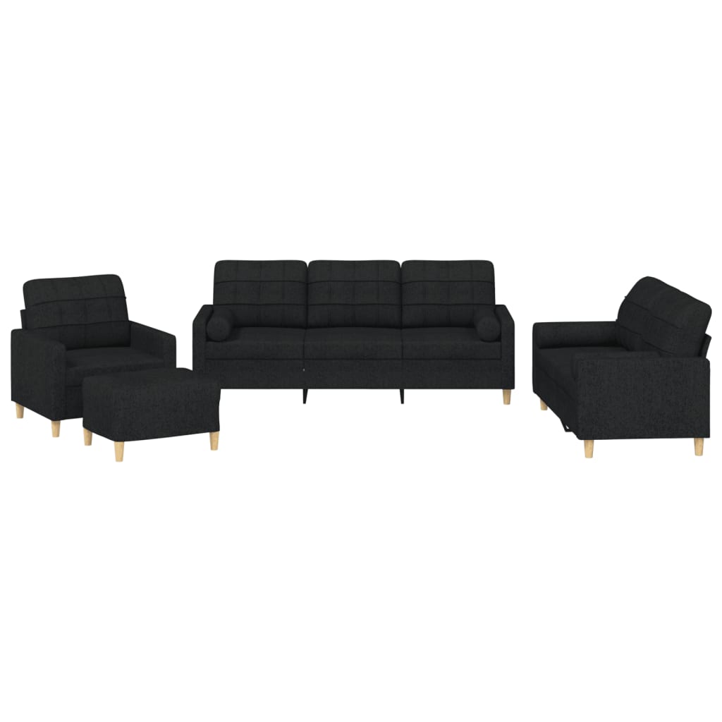 4-delige Loungeset met kussens stof zwart