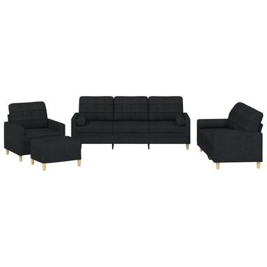 4-delige Loungeset met kussens stof zwart
