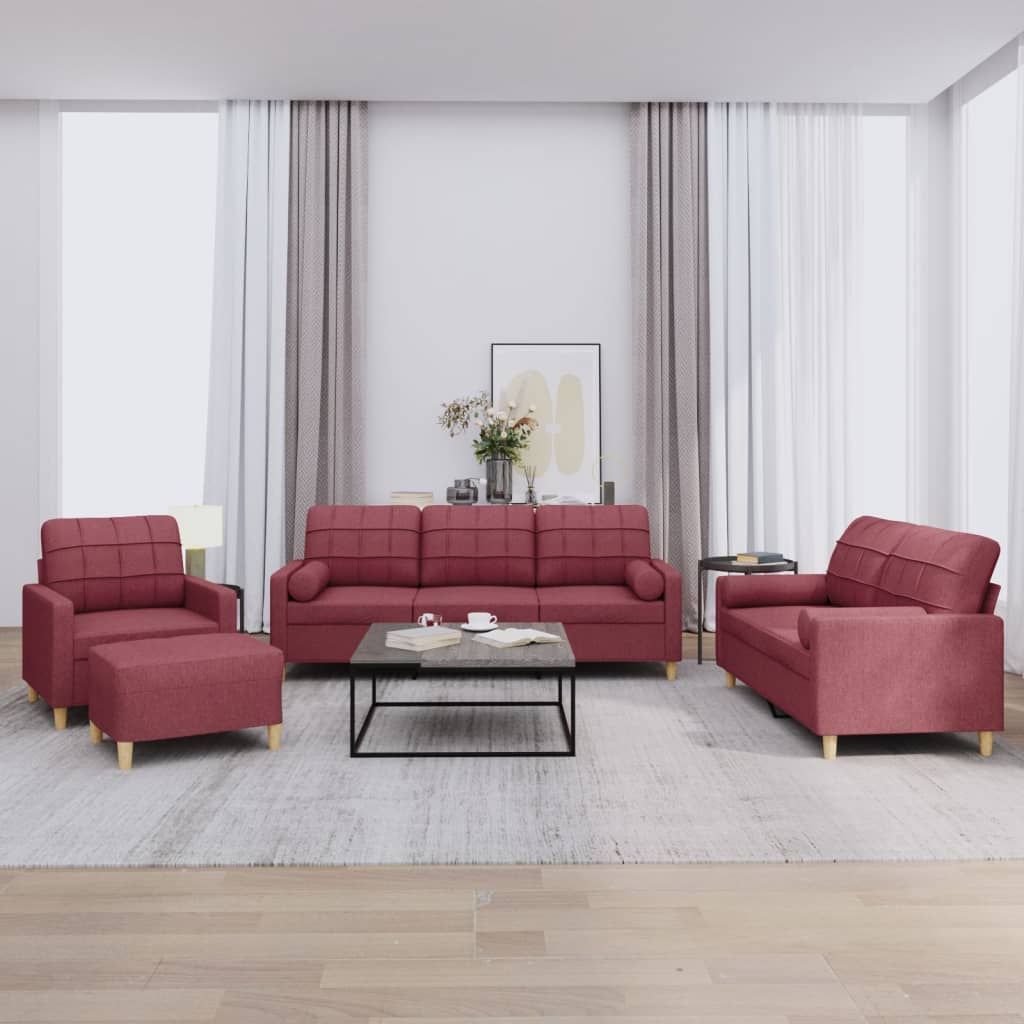 4-delige Loungeset met kussens stof wijnrood