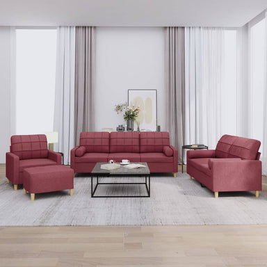 4-delige Loungeset met kussens stof wijnrood