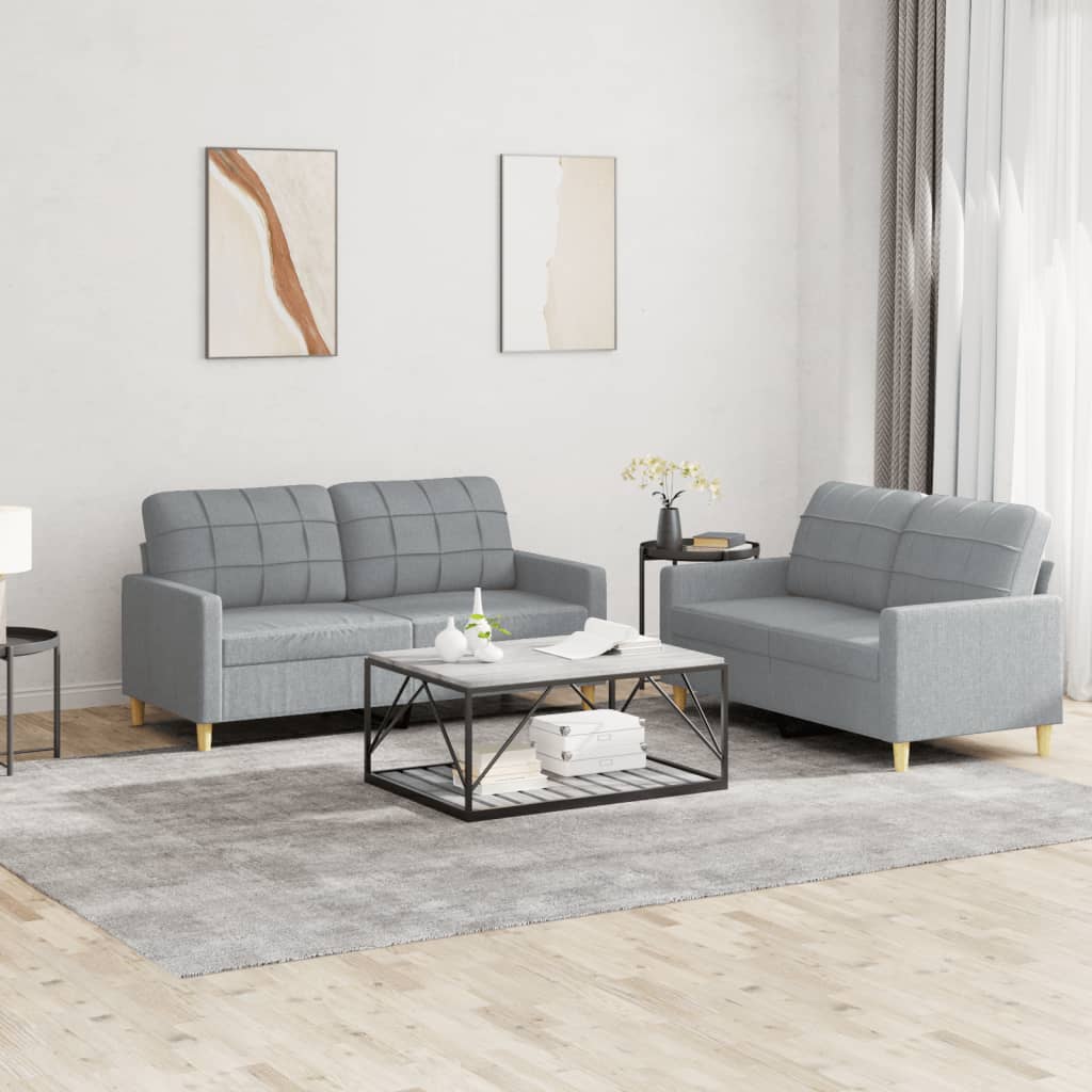 2-delige Loungeset met kussens stof lichtgrijs
