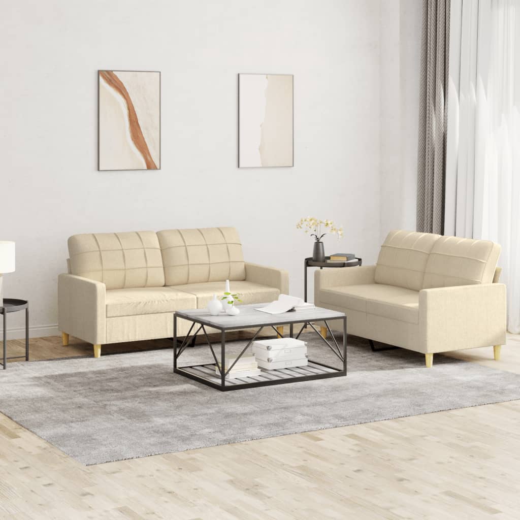 2-delige Loungeset met kussens stof crèmekleurig