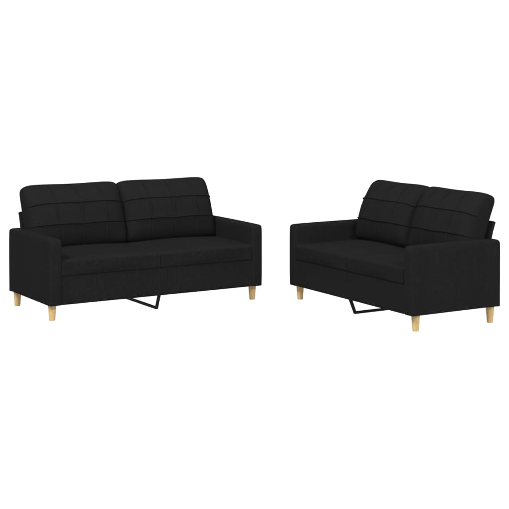 2-delige loungeset met kussens stof zwart