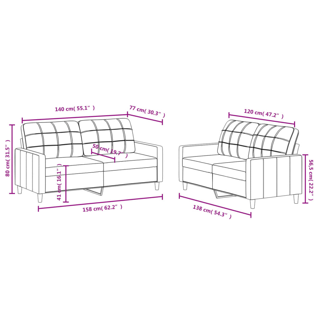 2-delige loungeset met kussens stof zwart