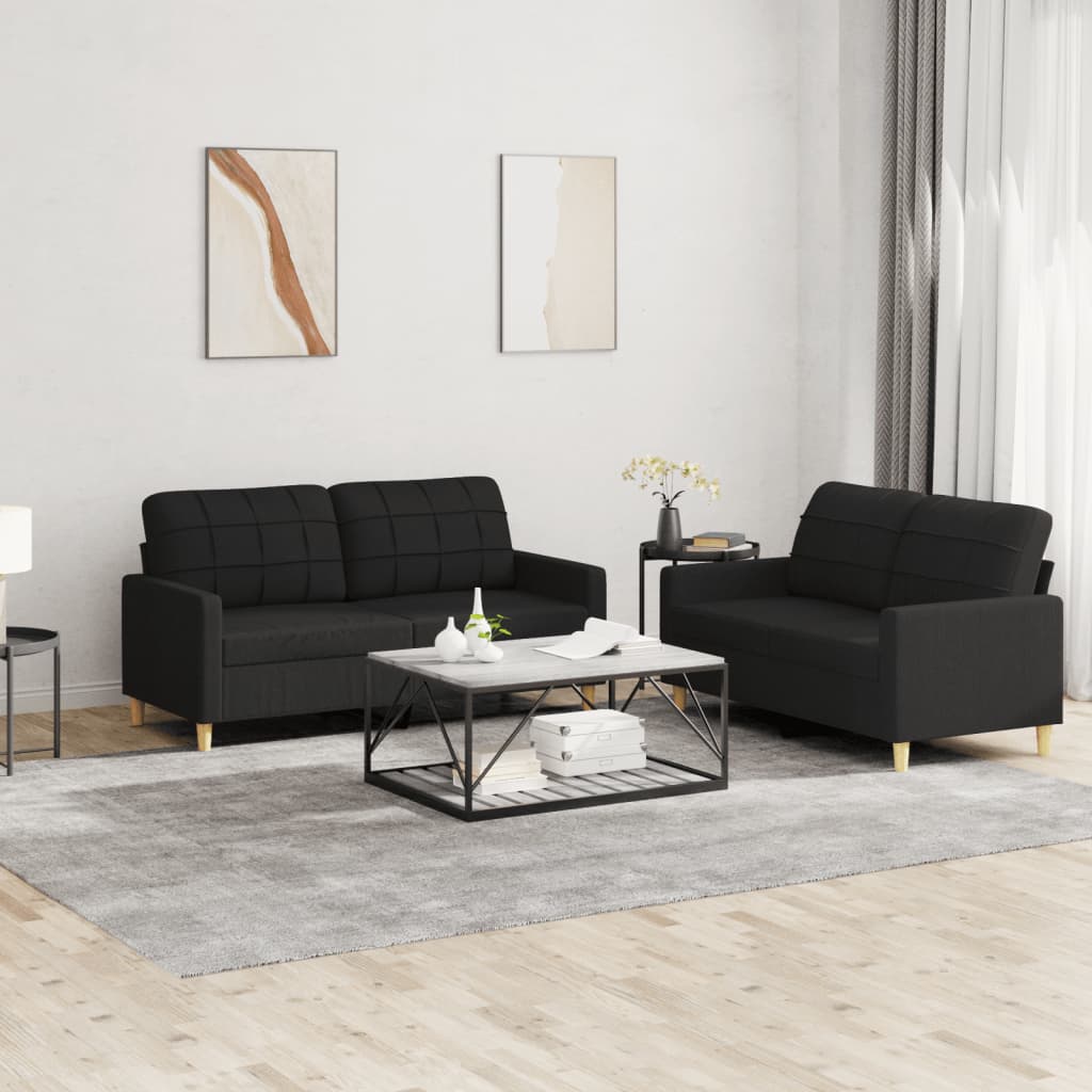 2-delige loungeset met kussens stof zwart