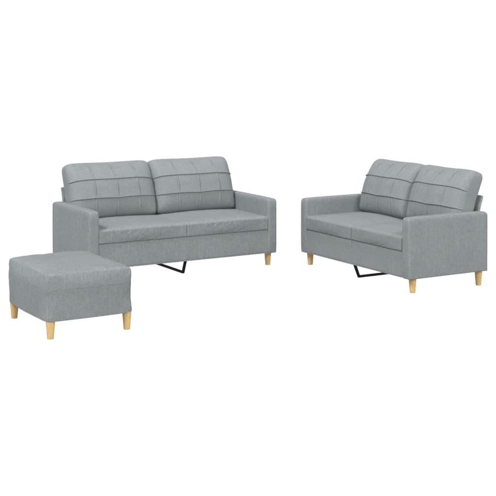 3-delige Loungeset met kussens stof lichtgrijs