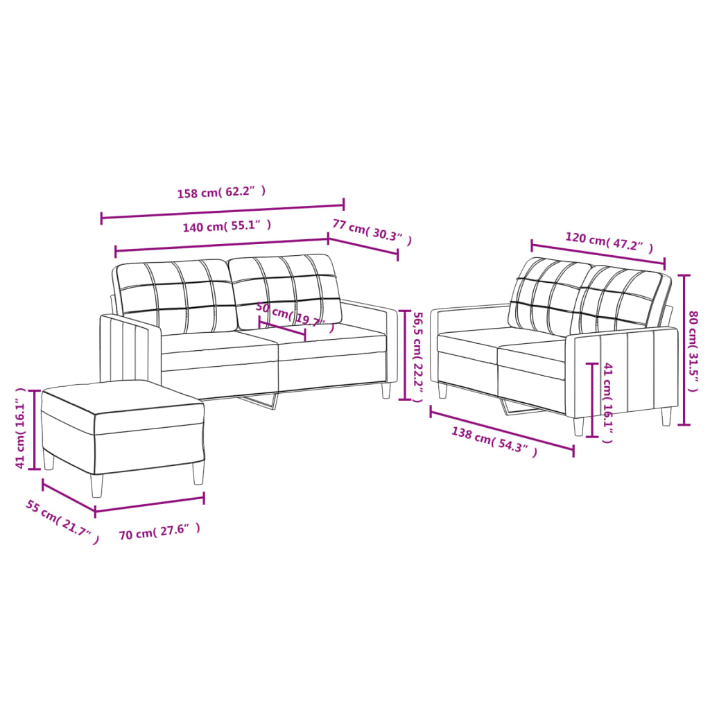 4-delige Loungeset met kussens stof bruin