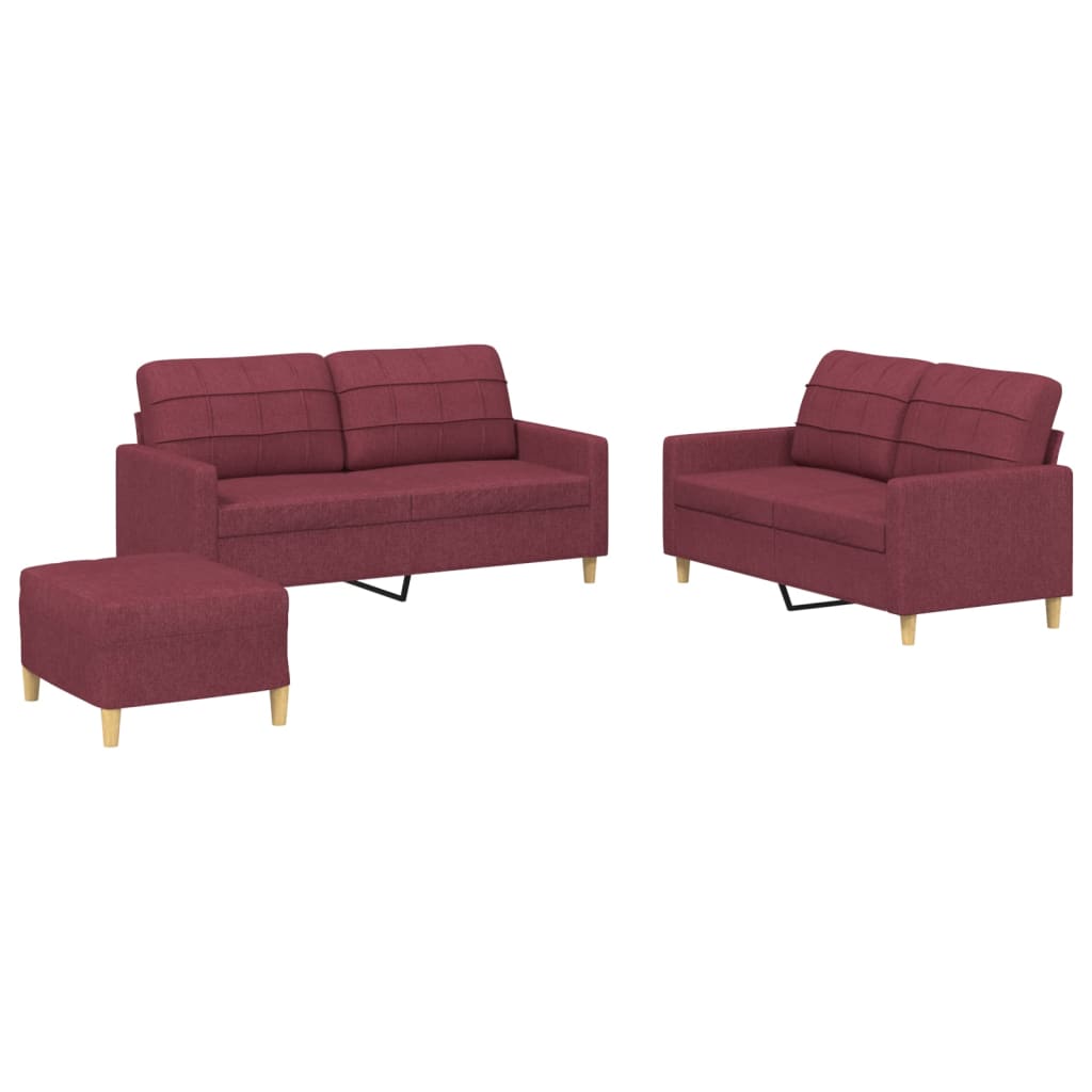 3-delige Loungeset met kussens stof wijnrood