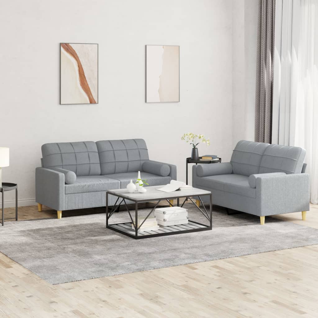 2-delige Loungeset met kussens stof lichtgrijs