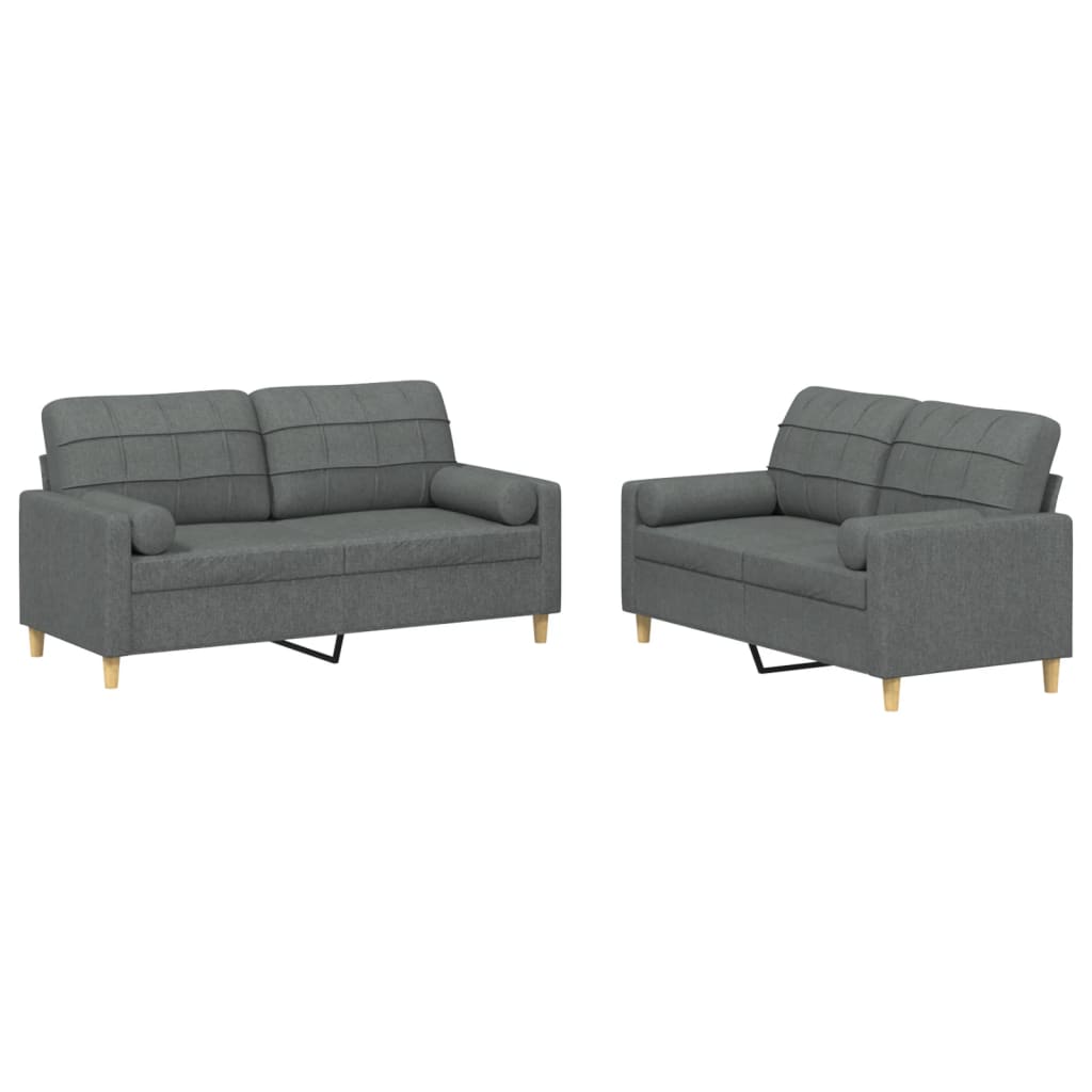 2-delige Loungeset met kussens stof donkergrijs