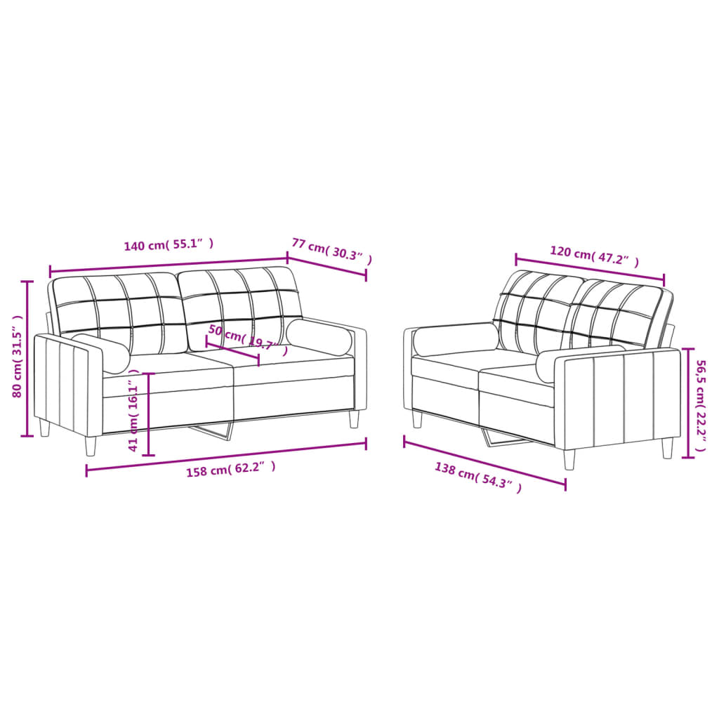 2-delige Loungeset met kussens stof donkergrijs