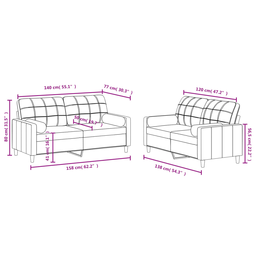 2-delige Loungeset met kussens stof crèmekleurig