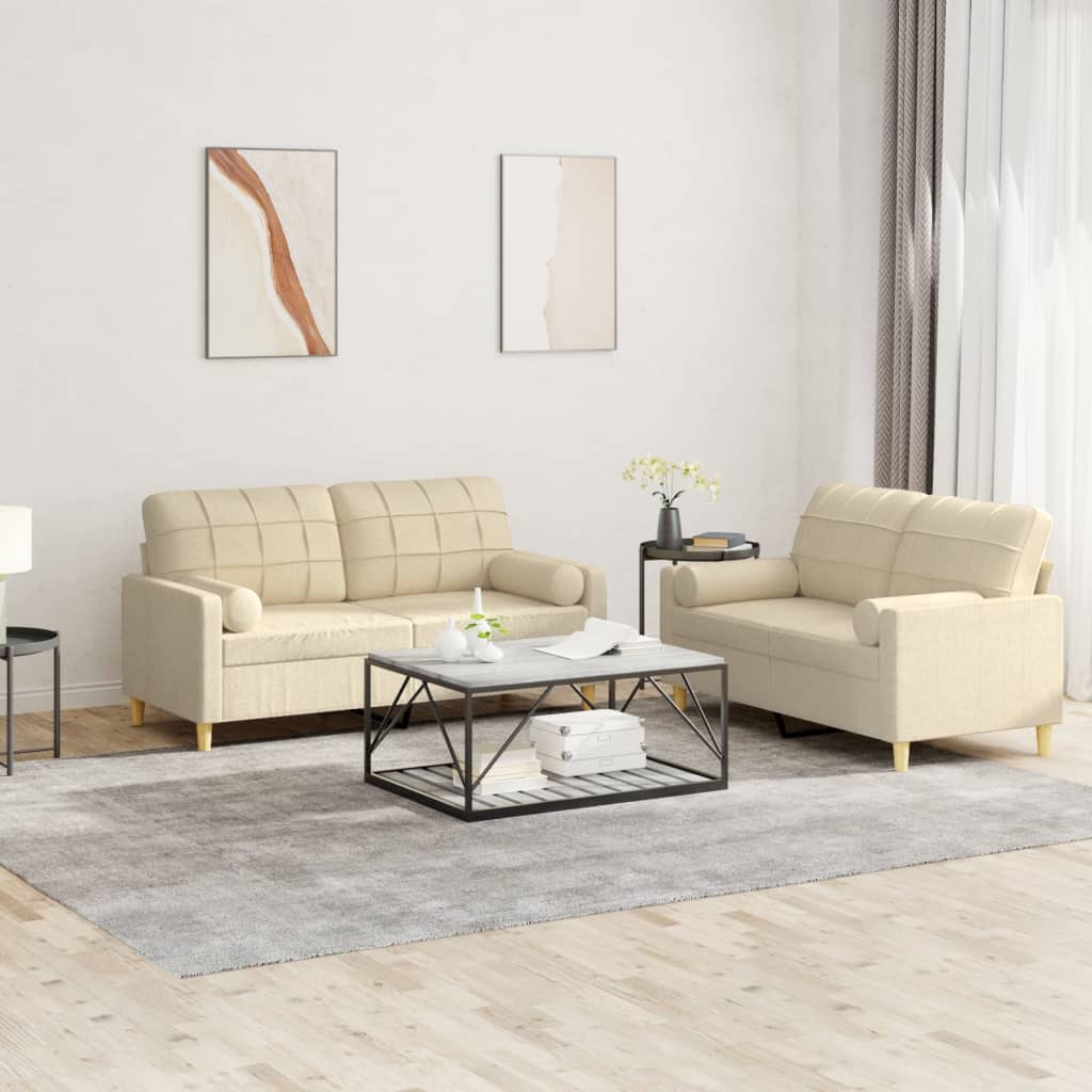 2-delige Loungeset met kussens stof crèmekleurig