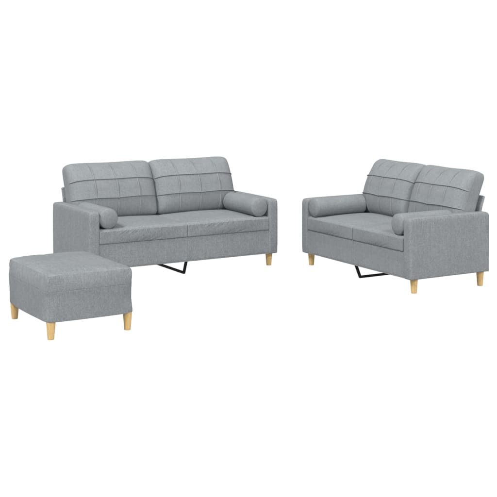 3-delige Loungeset met kussens stof lichtgrijs
