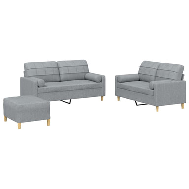 3-delige Loungeset met kussens stof lichtgrijs