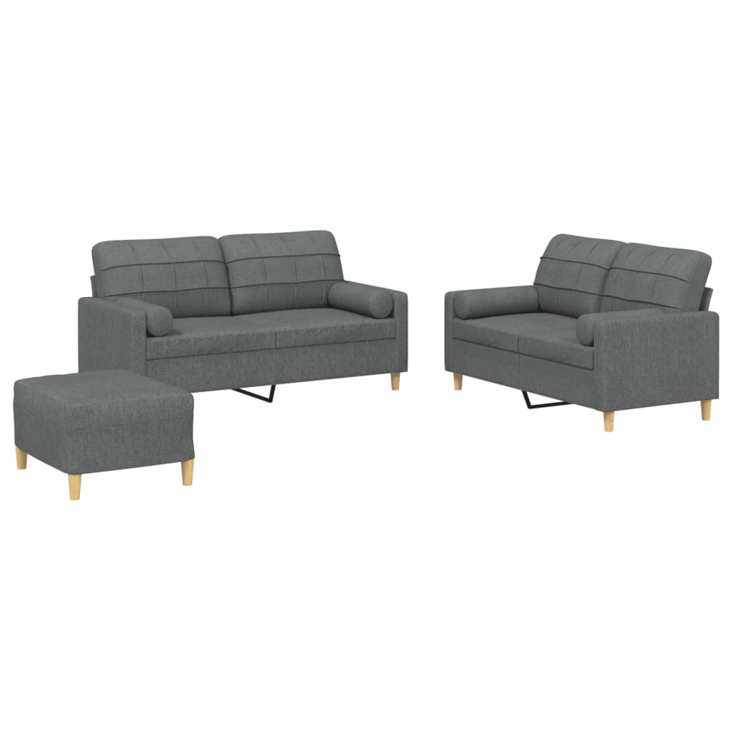 3-delige Loungeset met kussens stof donkergrijs