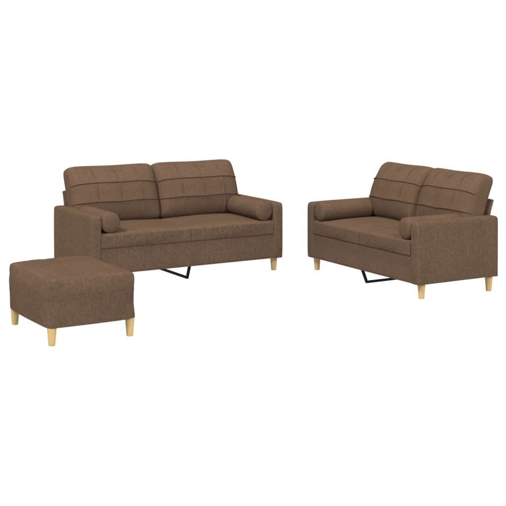 3-delige Loungeset met kussens stof bruin
