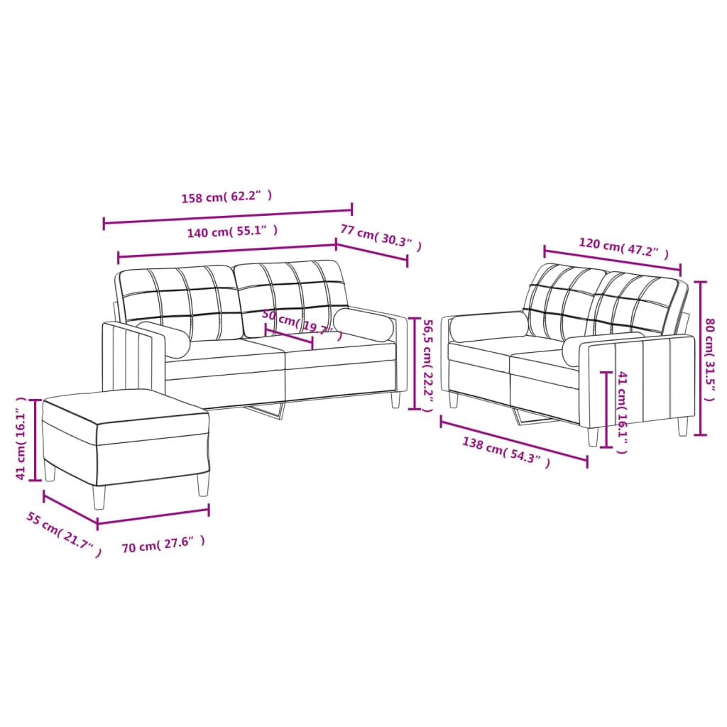 3-delige Loungeset met kussens stof bruin