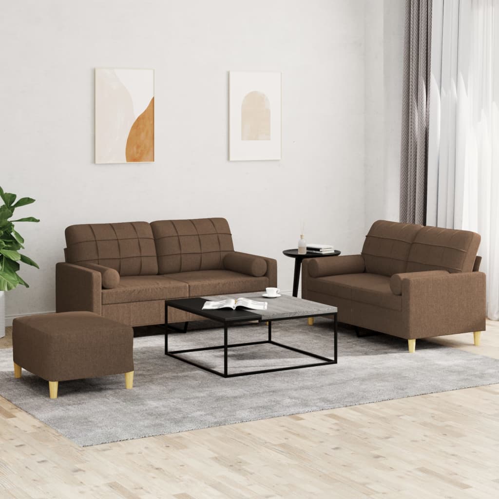 3-delige Loungeset met kussens stof bruin