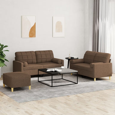 3-delige Loungeset met kussens stof bruin