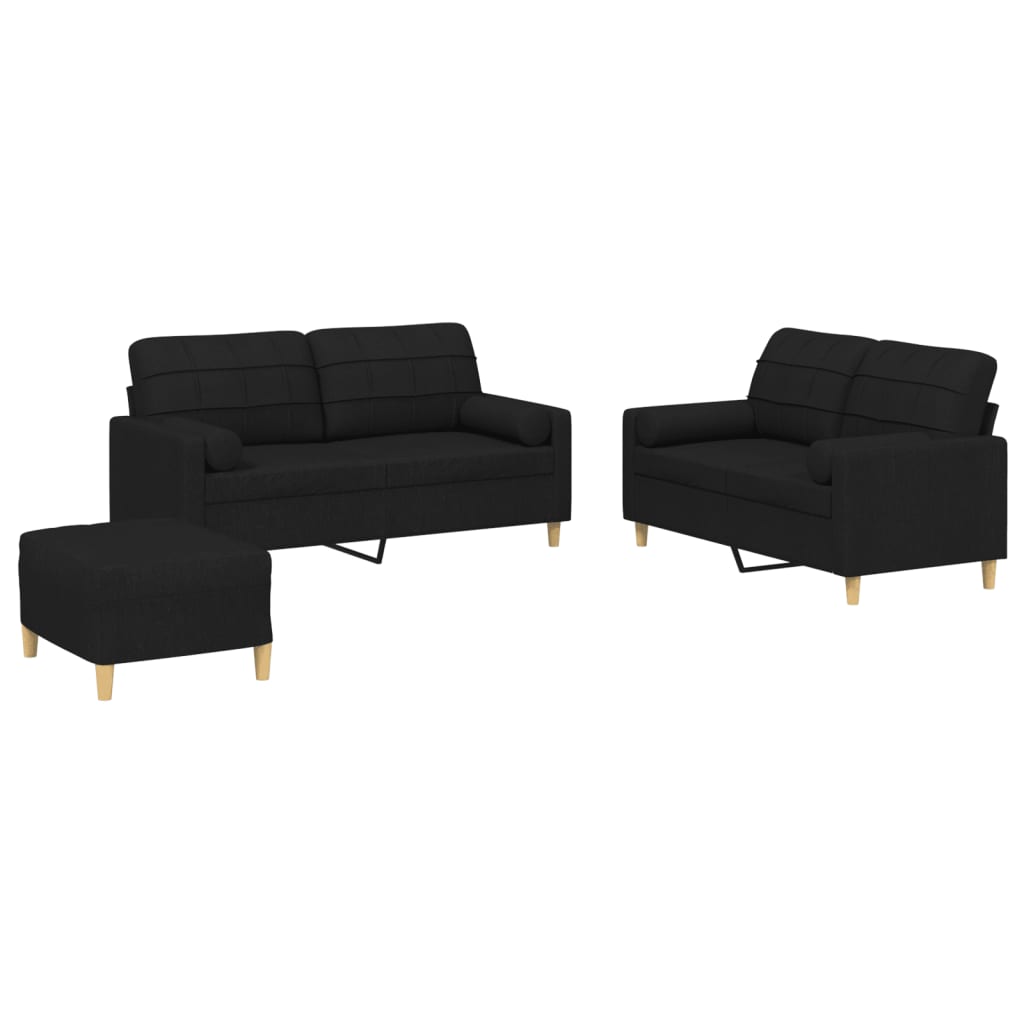 3-delige Loungeset met kussens stof zwart