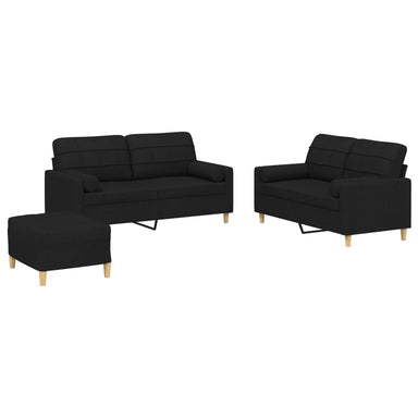 3-delige Loungeset met kussens stof zwart