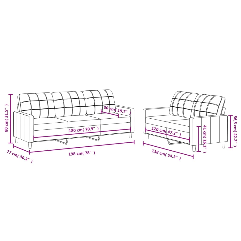 2-delige Loungeset met kussens stof crèmekleurig