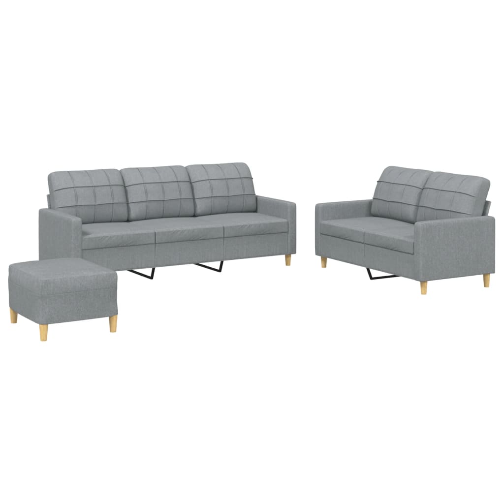 3-delige Loungeset met kussens stof lichtgrijs