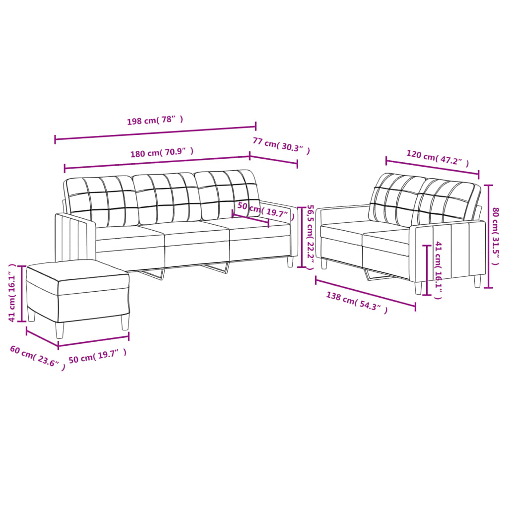 3-delige Loungeset met kussens stof lichtgrijs
