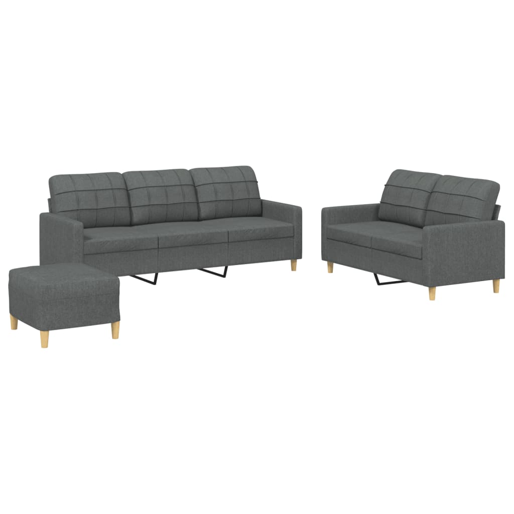 3-delige Loungeset met kussens stof donkergrijs