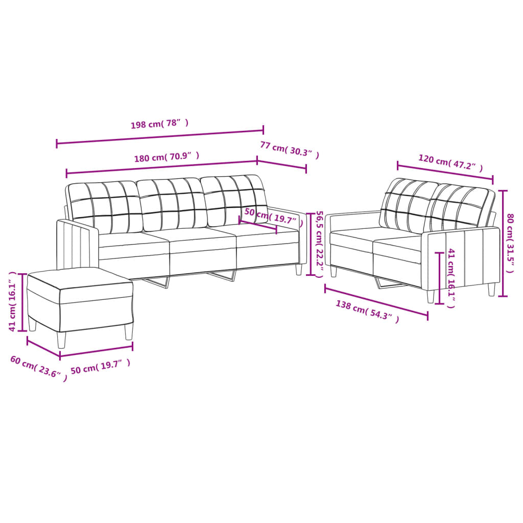 3-delige Loungeset met kussens stof donkergrijs