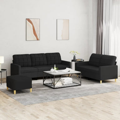 3-delige loungeset met kussens stof zwart