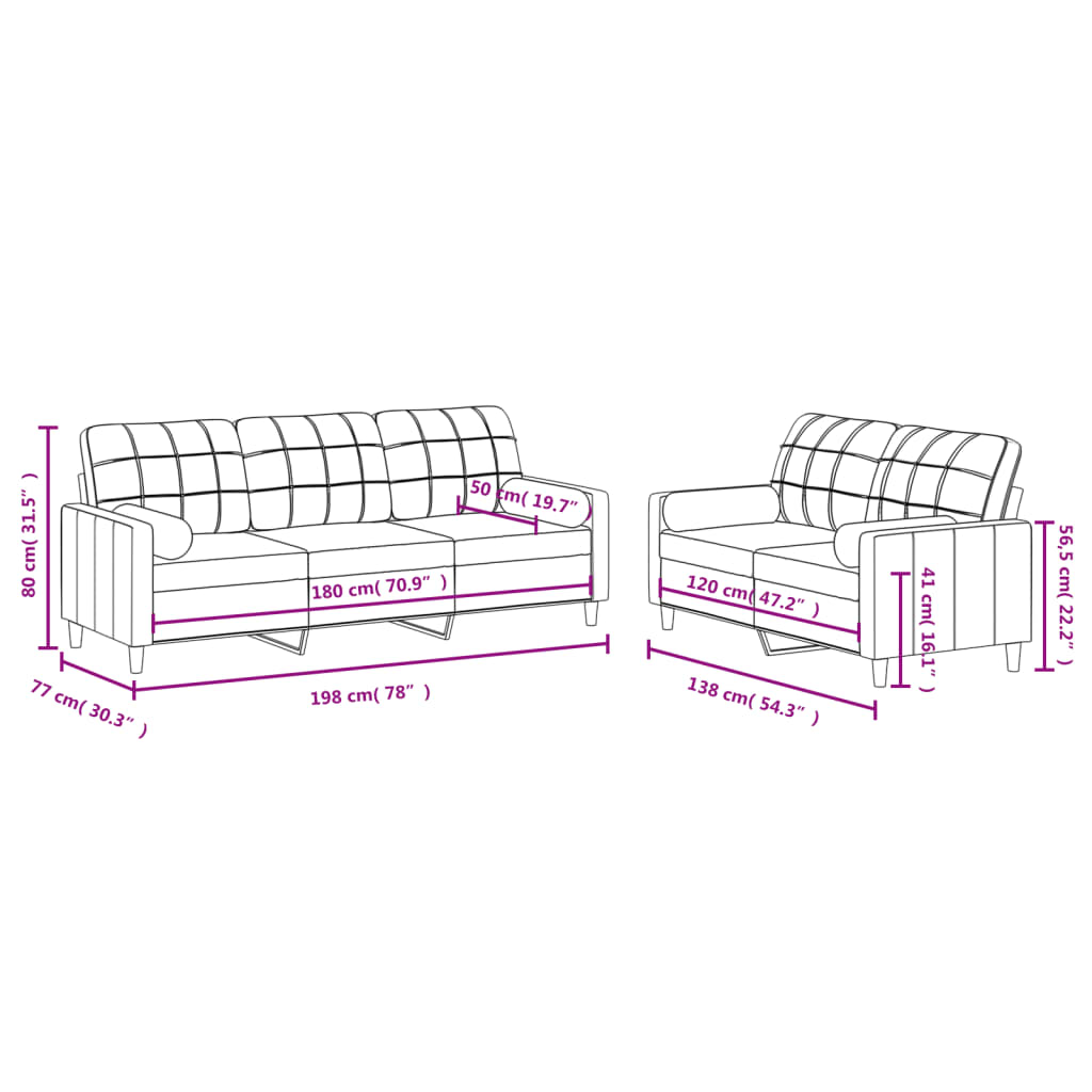 2-delige Loungeset met kussens stof lichtgrijs
