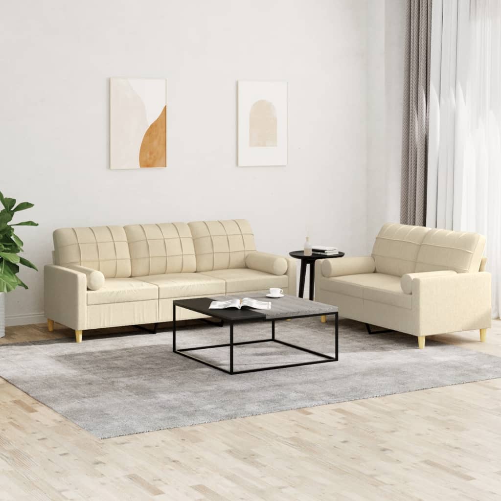 2-delige Loungeset met kussens stof crèmekleurig