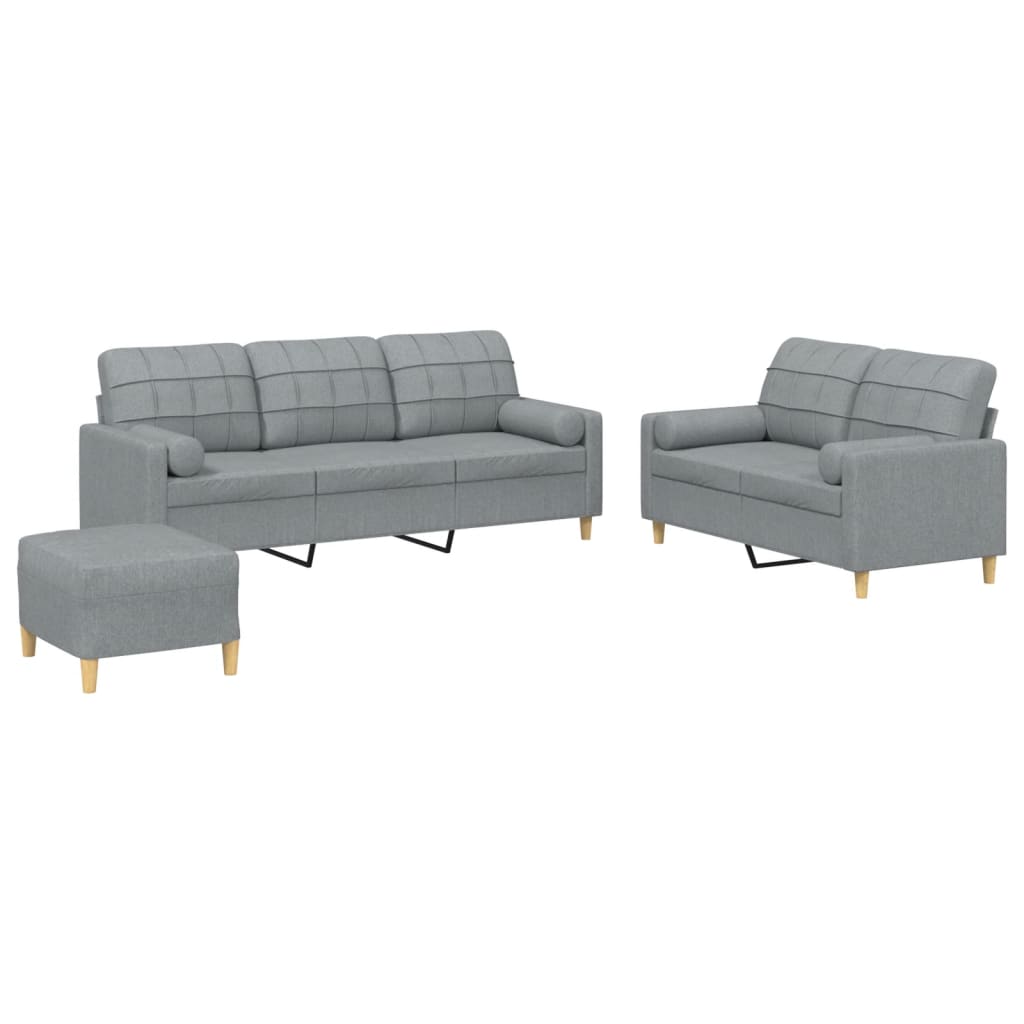 3-delige Loungeset met kussens stof lichtgrijs