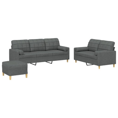 3-delige Loungeset met kussens stof donkergrijs