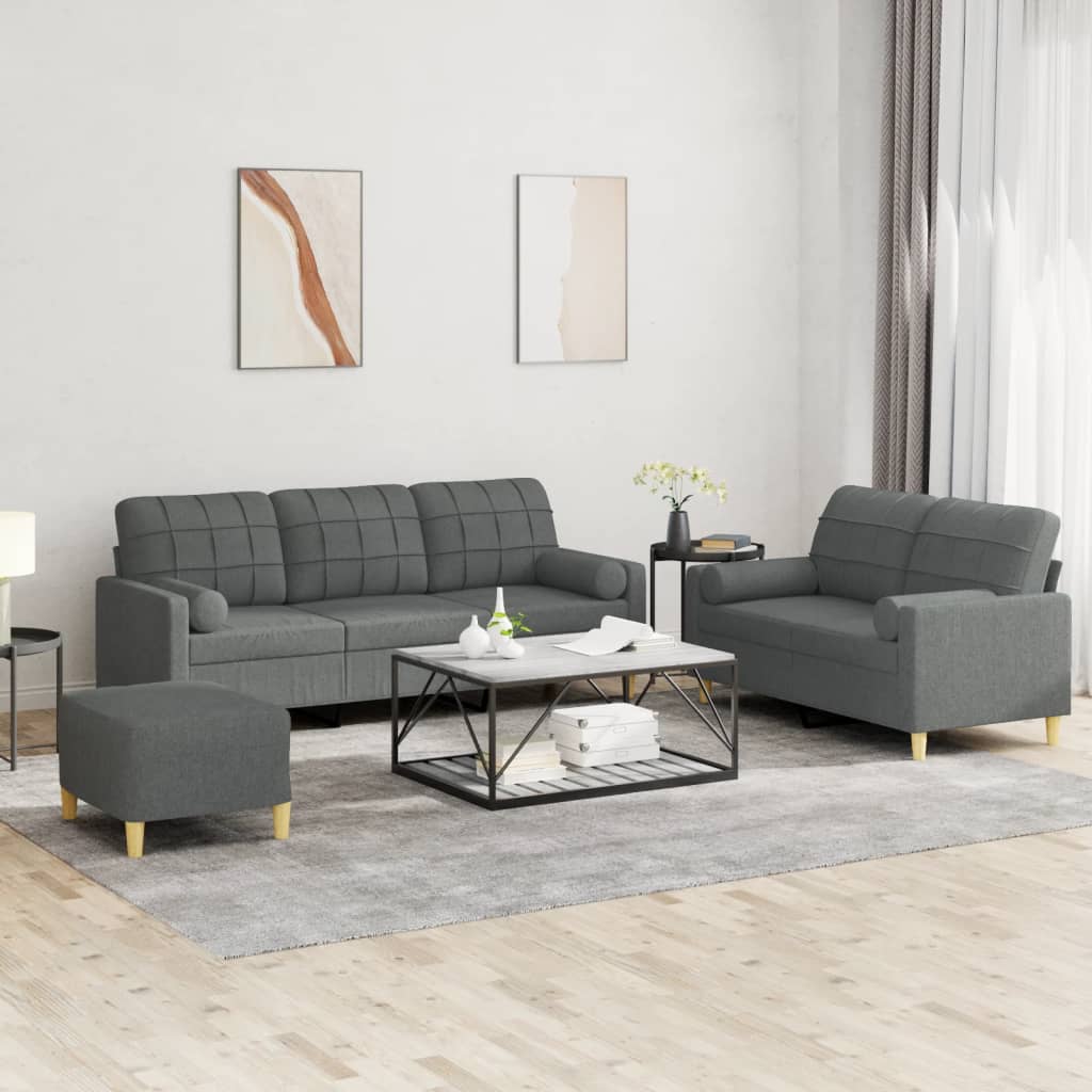 3-delige Loungeset met kussens stof donkergrijs