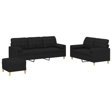 3-delige Loungeset met kussens stof zwart