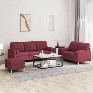 3-delige Loungeset met kussens stof wijnrood