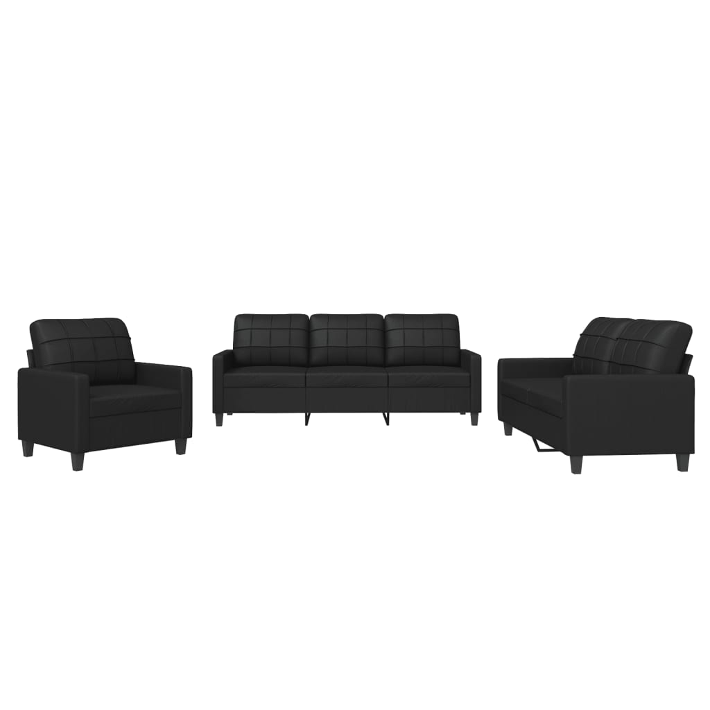 3-delige Loungeset met kussens kunstleer zwart