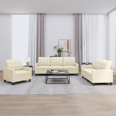 3-delige Loungeset met kussens kunstleer crème