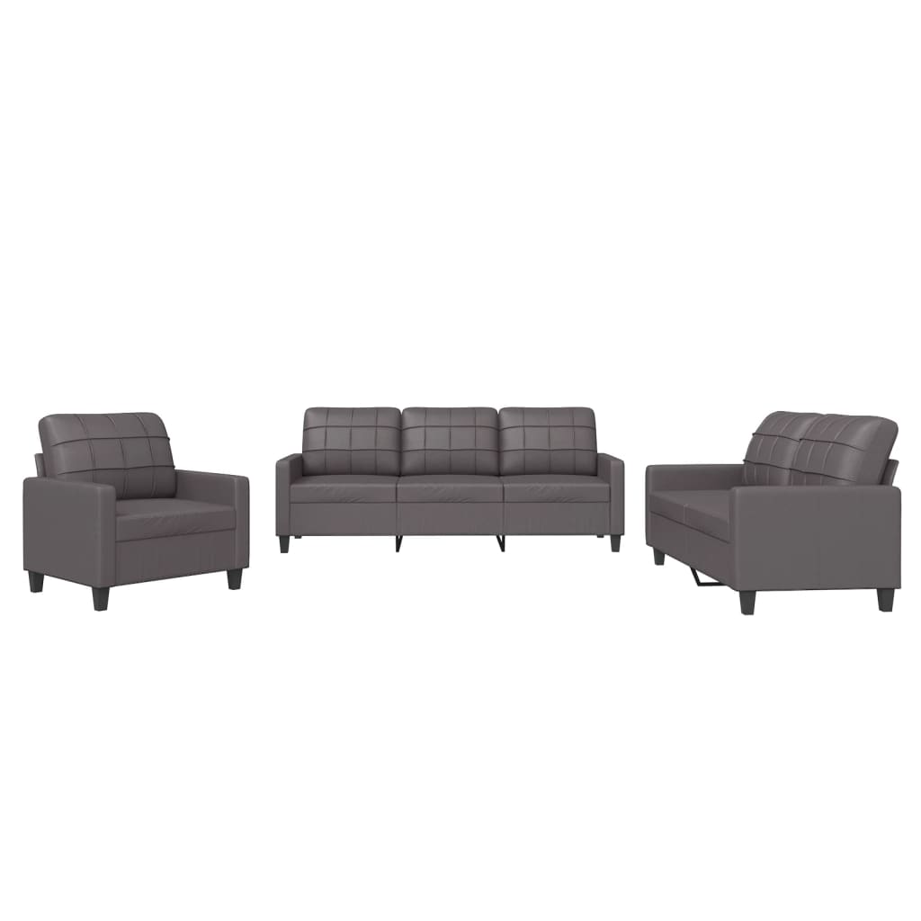 3-delige Loungeset met kussens kunstleer grijs