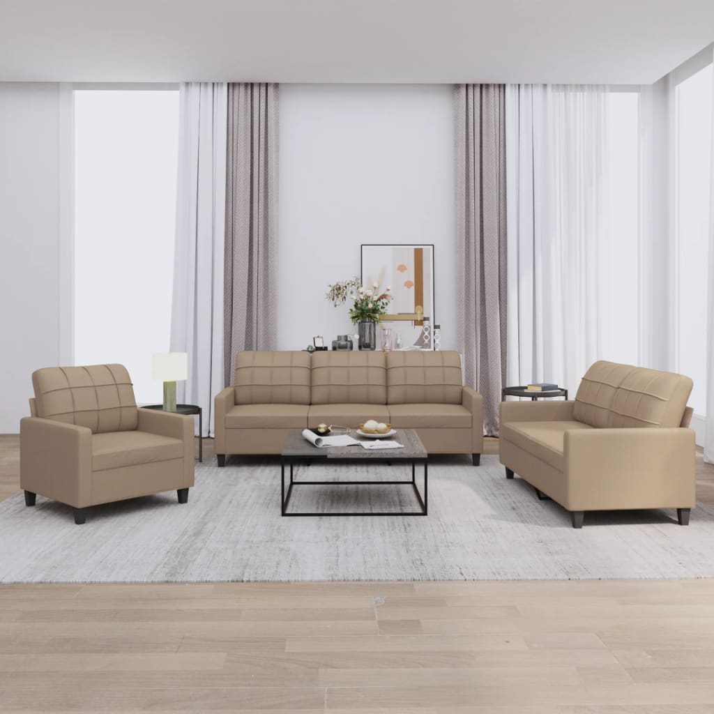 3-delige Loungeset met kussens kunstleer cappuccino