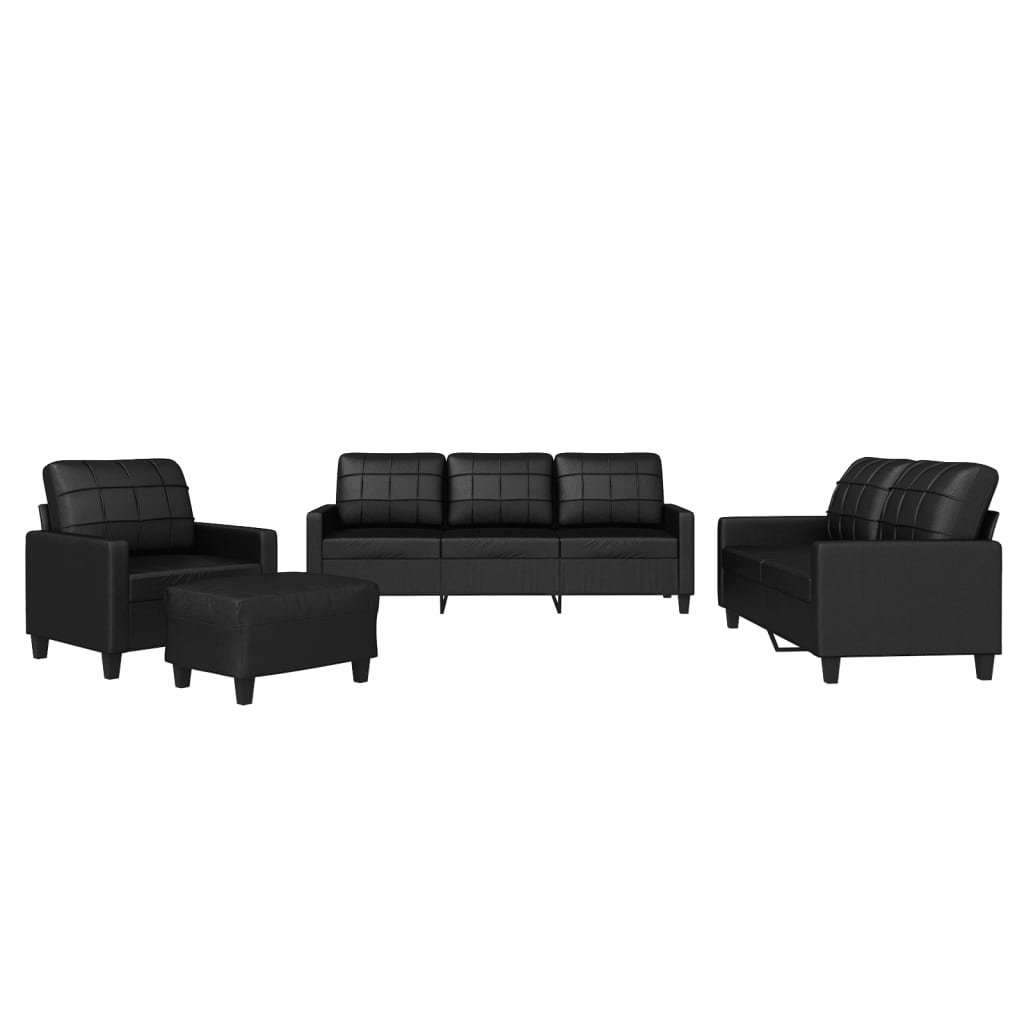 4-delige Loungeset met kussens kunstleer zwart