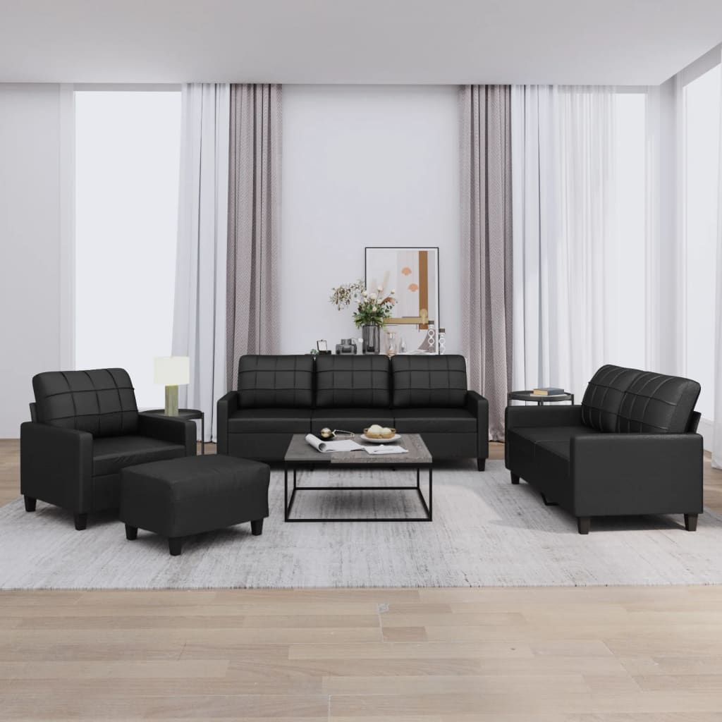 4-delige Loungeset met kussens kunstleer zwart