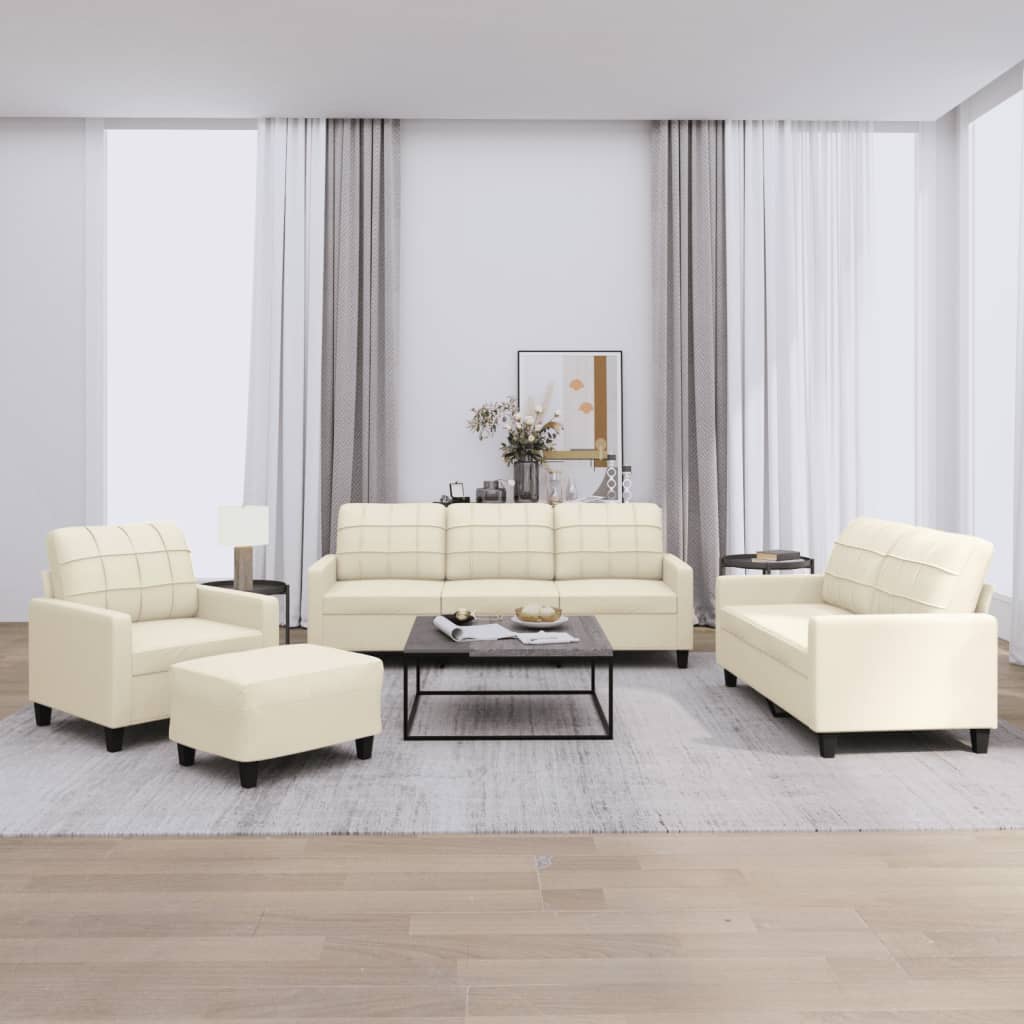 4-delige Loungeset met kussens kunstleer crème