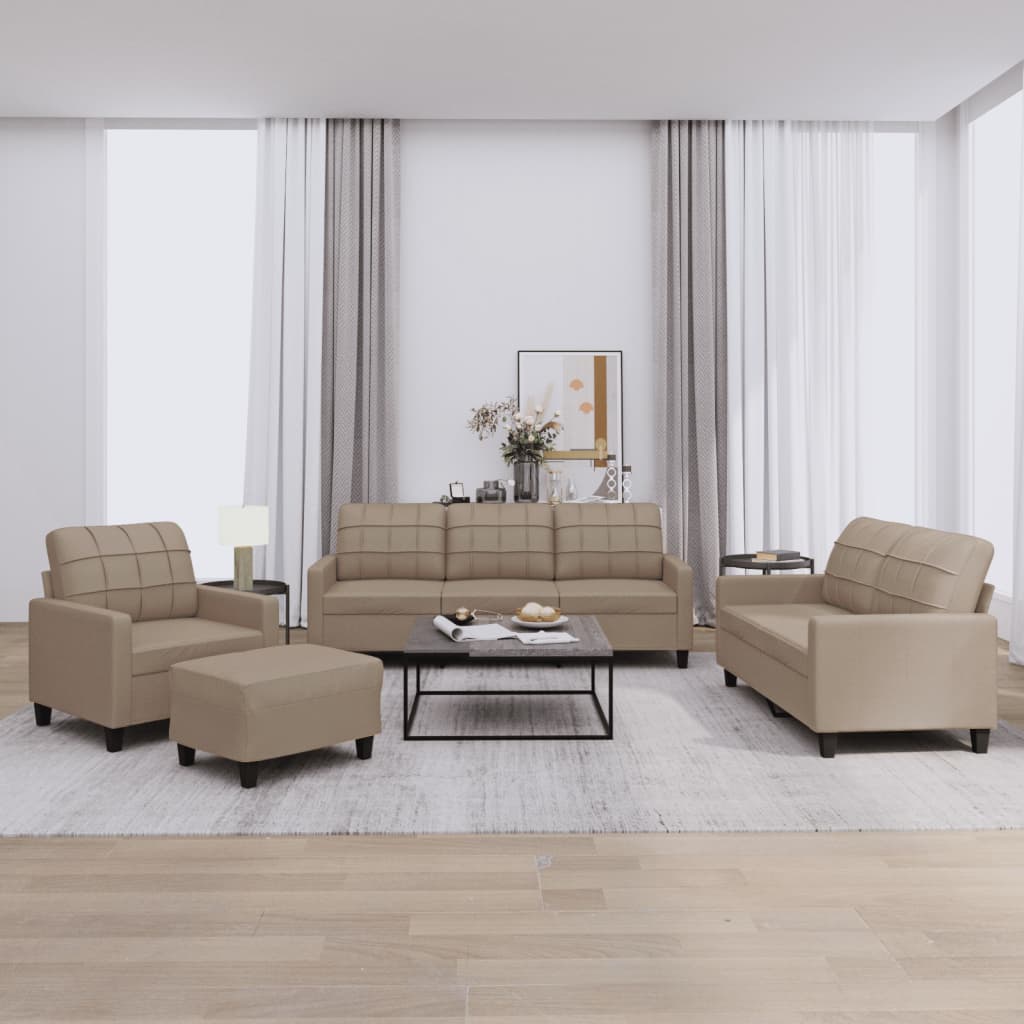 4-delige Loungeset met kussens kunstleer cappuccino