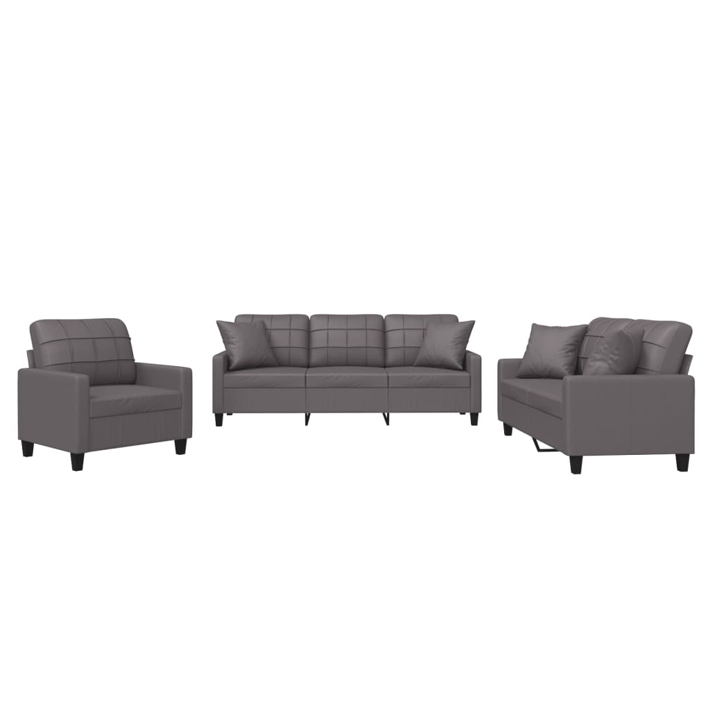 3-delige Loungeset met kussens kunstleer grijs