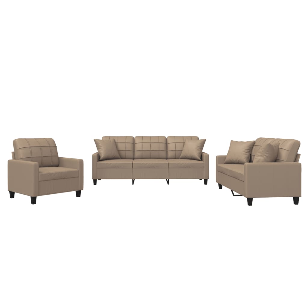 3-delige Loungeset met kussens kunstleer cappuccinokleurig