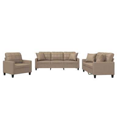 3-delige Loungeset met kussens kunstleer cappuccinokleurig